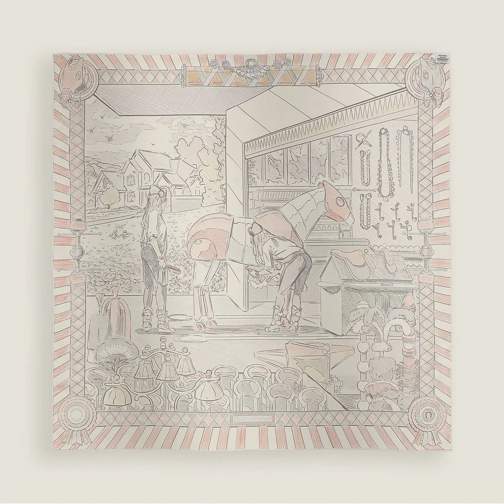 HERMES BNIB Pony Pit Stop DOUBLE FACE scarf 90 cm by Ugo Bienvenu | Silk, Pastel